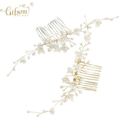 Elegant Headpiece Porcelain Flower Pearls Bridal Hair Accessories Jewelry Wedding Hair Comb Bobby Pins Headwear