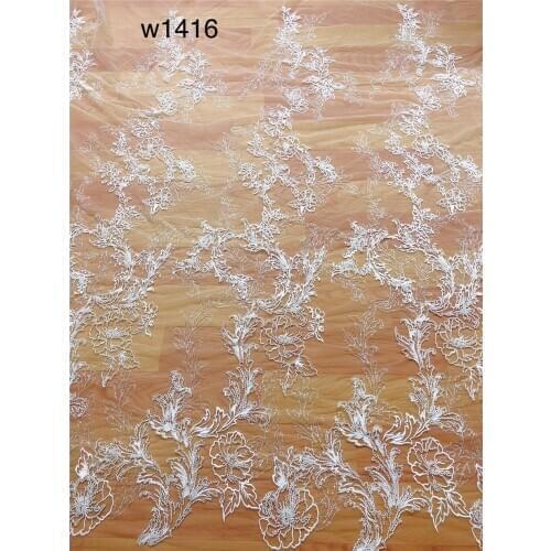 French White Bridal Sequin Beaded Lace Fabric Embroidery Tulle Lace Fabric 10 yards/Lot