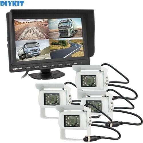 DIYKIT 9" Split QUAD Backup Car Monitor + 4 x CCD Rear View Car LED Camera Waterproof for Car Truck Bus Reversing Camera