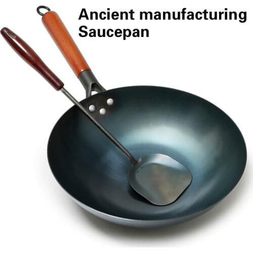 High Quality Saucepan Iron Wok Traditional Handmade Iron Wok Non-stick Pan Non-coating Induction and Gas Cooker Cookware