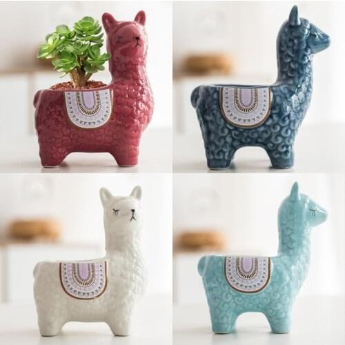 Ceramic Alpaca Flower Pot European Style Cute Nordic Home Decoration Cartoon Animal Succulent Plant Pot Balcony Decor