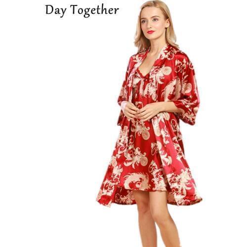 Women Robes Gown Sets Sexy Ladies Pajamas Cardigan Bathrobe Suit Lace Satin Nightwear Night Skirts Home Clothing Sleep Lounge