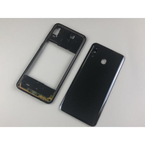 Housing For SAMSUNG Galaxy A20 2019 A205 SM-A205F A205DS Middle Frame+Battery Back Case Rear Cover+Camera Lens + Logo