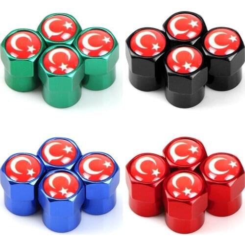 Colorful 4pcs Turkey flag Car Wheel Tire Valve Caps Stem Case For Fiat Renault Ford VW Car Badge Auto Accessories Aluminum alloy