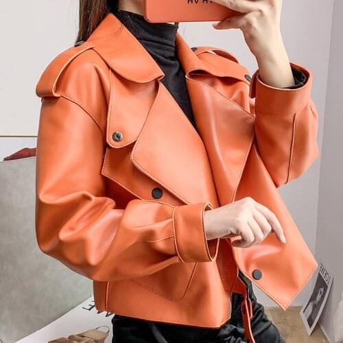 Sheepskin Coats Women Genuine Leather Jacket Turn Down Collar Spring Autumn Fashion Ladies Natural Leather Outwear Female