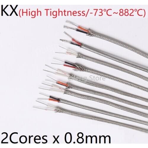 KX Compensation Wire 2Cores x 0.8mm OD Stainless Steel Shield Thermocouple Cable Fiberglass Insulated Temperature Extension Line
