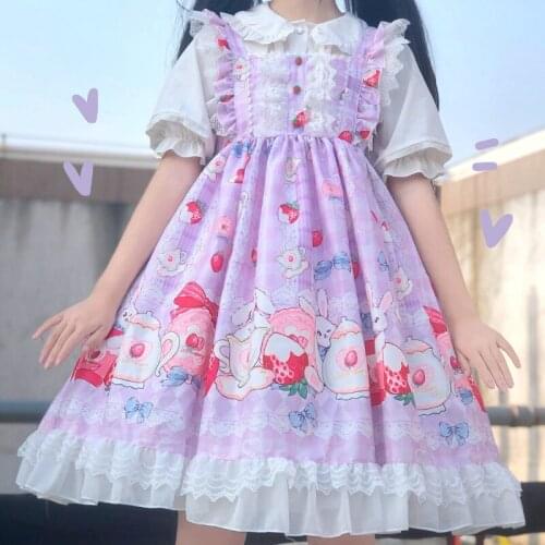 Sweet Strawberry tea party Lolita light lo soft sister cute Lolita dress women Kawaii daily princess dress JSK
