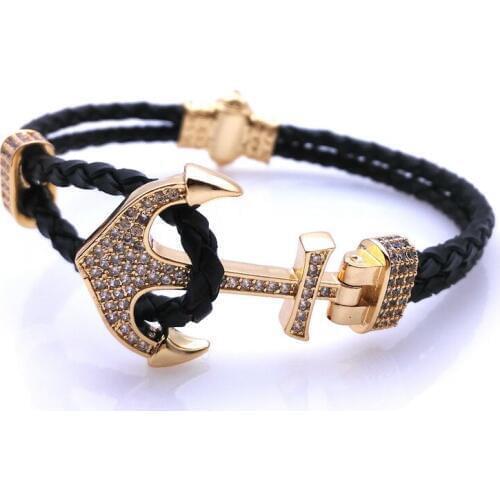 Fashion Micro-zircon Bracelet Anchor Sports Wind Leather Bracelet Male And Female Couple Leather Bracelet Birthday Gift