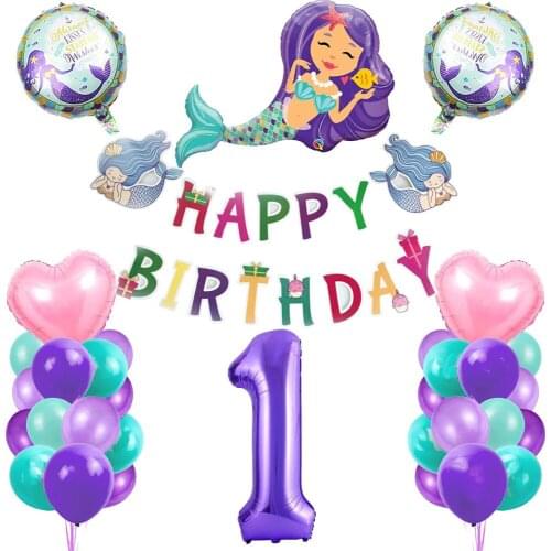 Cartoon Mermaid foil balloon Party Supplies Girl Faovr Purple Latex Balloons Happy Birthday Decoration Kids' Gifts Party Decor