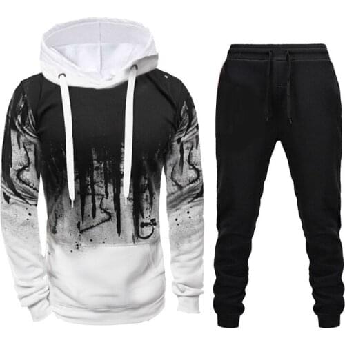 Mens Set Autumn Winter Mens Tracksuit Sweater Set Casual 2-piece Sweatshirt + Pants Pullover Hooded Sportswear Plus Size 4XL