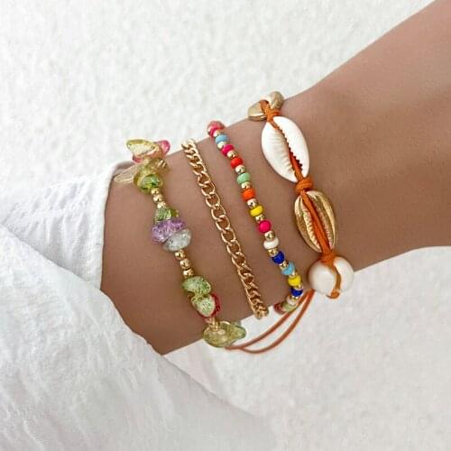 Bohemian Shell Irregular Crystal Stone Bracelet Set Fashion Beads Chain Bracelets for Women Jewelry Gifts
