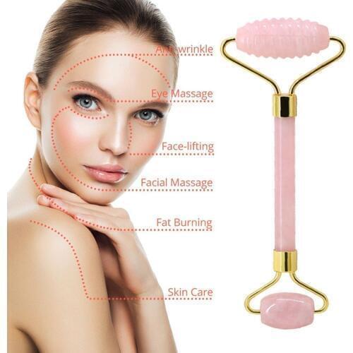 Natural Rose Quartz Face Roller Pink Crystal Jade Roller Facial Massage Tool Anti Wrinkles Facial Lifting Massager With Spikes