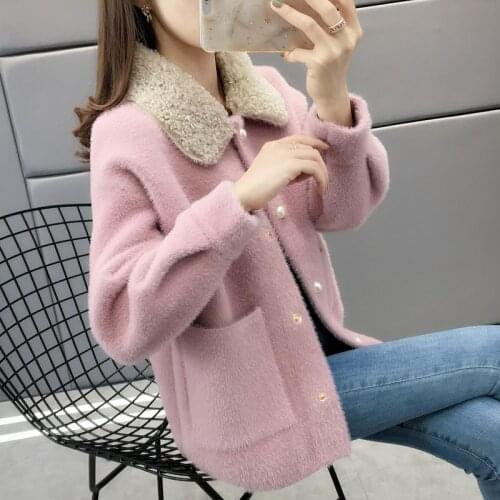 New Women Spring Autumn Imitation Mink Cardigan Coat Female Fashion Casual Long Sleeve Plush Knit Sweater Outerwear Large Size