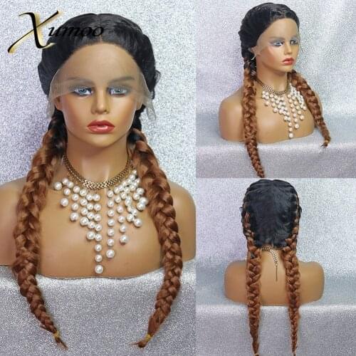 XUMOO Ombre Brown Synthetic Lace Front Wig Heat Resistant Ginger Box Braided Wig Cosplay Synthetic Braided Wigs For Black Women