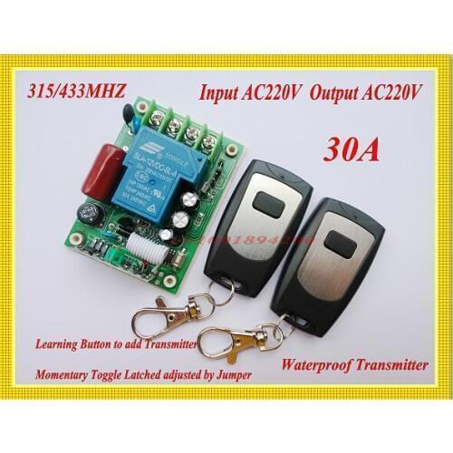 Lighting Remote Control Switches AC220V 30A Relay Receiver Waterproof 2 Transmitters Light LED Lamp Remote Controller 315/433