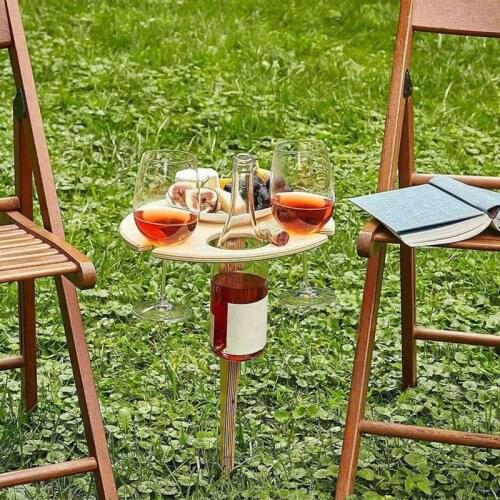 Portable Outdoor Wine Table Wooden Picnic Wine Glass Holder Removable Villa Goblet Table Insert The Ground Wine Rack