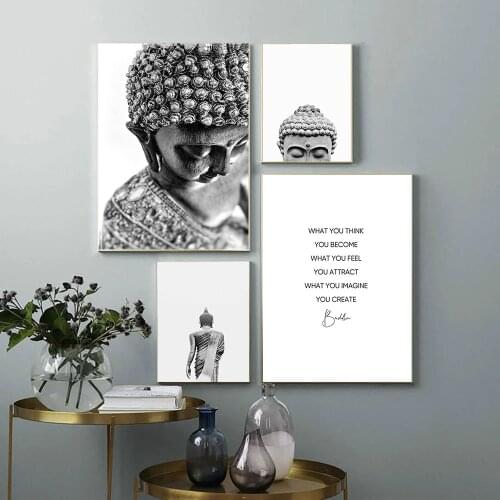 Zen Buddha Head Statue Poster Canvas Painting Motivational Quostes Print Minimalist Wall Art Pictures Buddhism Modern Home Decor