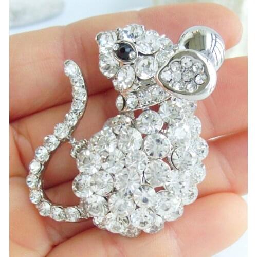 Lovely Mouse Rat Animal Brooch Pin Clear Austrian Crystal Pendant EE03276C8