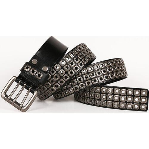 Ta-weo) Men Fashion Hollow Rivet Genuine Leather Belt, Punk Rock Nightclub Trend Designer Belts Men High Quality
