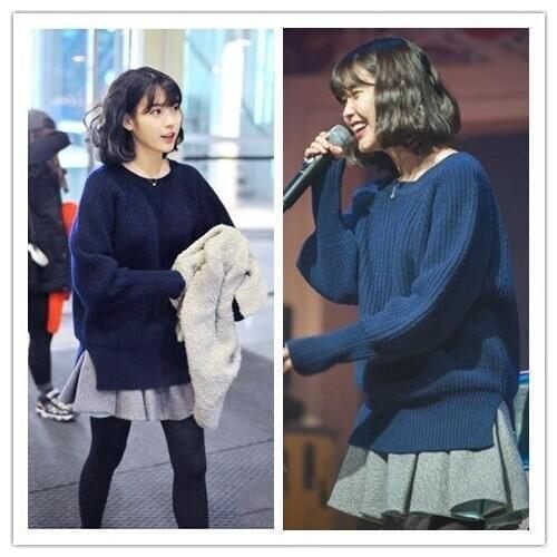 Kpop IU Lee Ji Eun winter warm Knitted O-neck Sweater Women Pullover Loose Harajuku thick Long Sleeve sweaters female Solid Tops