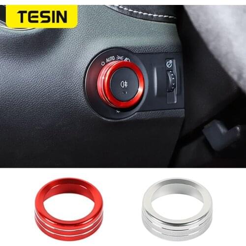 TESIN ABS Car Headlight Switch Button Knob Decoration Cover Ring Interior Accessories For Chevy Camaro 2010-2015 Car Stying