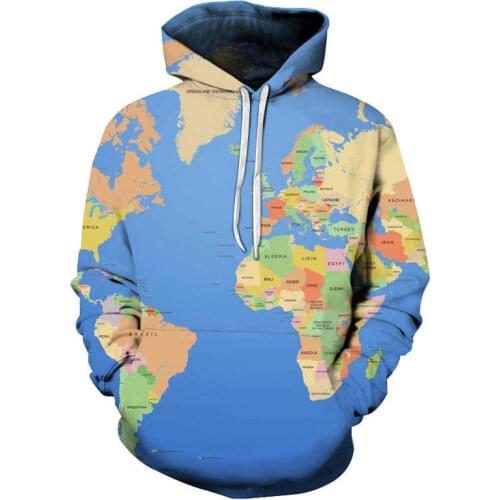 World Map Hoodie Men Graffiti Hoodies 3d Geometric Print Sweatshirt Anime Funny Mens Clothing Colorful