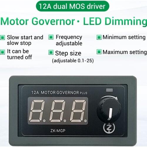 ZK-MGP PWM DC Motor Speed Controller 1KHz-99KHz Frequency Adjustable Motor Governor LED Dimming DC 5-30V 12A Dual MOS Driver