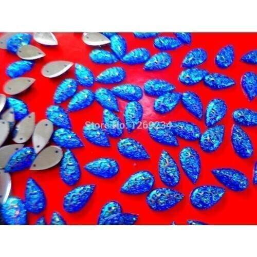 Drop shape sew on 10*18mm Green AB colour Resin crystal rhinestone accessory stone flatback 100pcs/lot