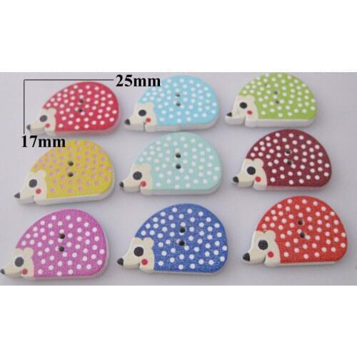 WBNKKG Hedgehog Animal wooden sewing buttons 25mm*17mm randomly 150pcs kids clothes decorative button flat back