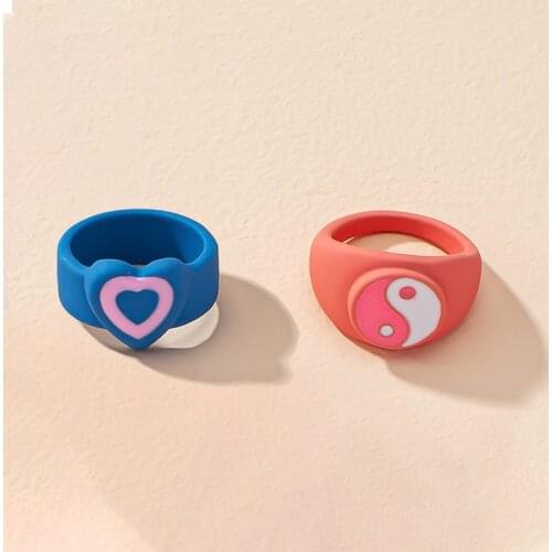 Y2K Jewelry Double Layer Heart Yin Yang Rings For Women Metal Vintage Harajuku Fashion Punk INS Ring Charms 90s Aesthetic Gifts