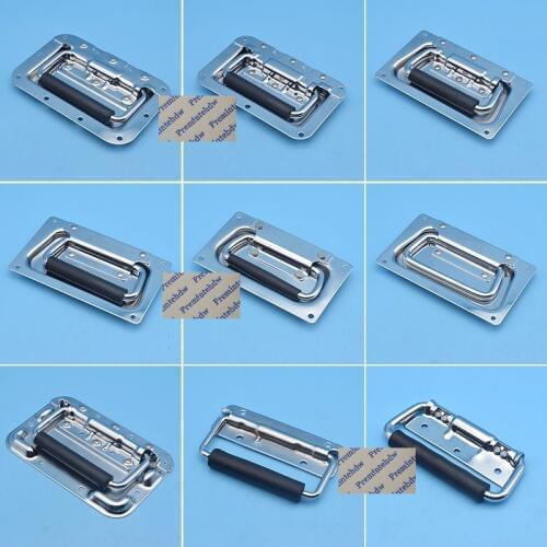 2Pcs/Lot Chrome Steel Road Flight Audio Case Tool Box Spring Loaded Pull Handle Recessed Face Mounting
