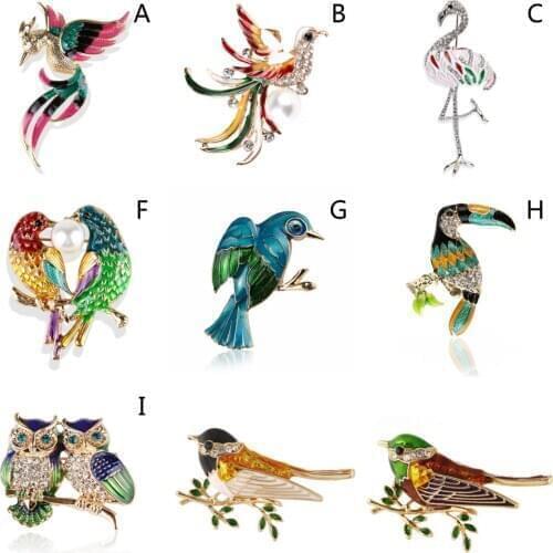 Women Bird Phoenix Owl Swallow Woodpecker Enamel Bird Brooches Women Alloy Brown Grey Bird Animal Party Casual Brooch Pins Gifts
