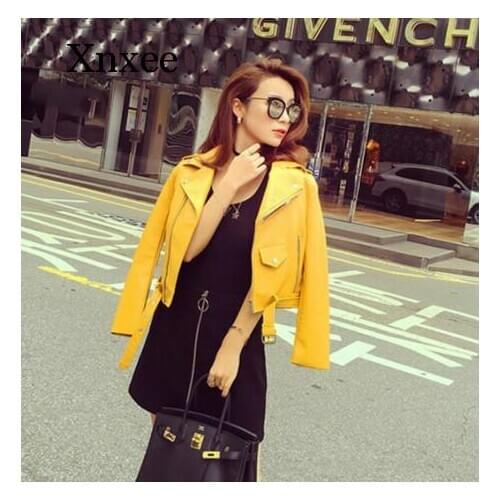 Womens Leather Clothes Chunqiu New Korean Version Locomotive Pu Slim Short Water-Washed Leather Jacket Is Thin and Small