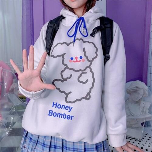 Cute Dog Printing Womens Hoodies Pullovers Loose Hooded Tops Long Sleeve Cute Student Fall Autumn Color White Hip-hop