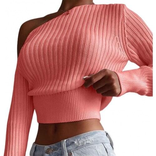 2021 Spring/Autumn Sweater Pullover Women Sexy Off Shoulder Slim-fit Solid Color Long Sleeve Ribbed Knitted Pullover Jumpers