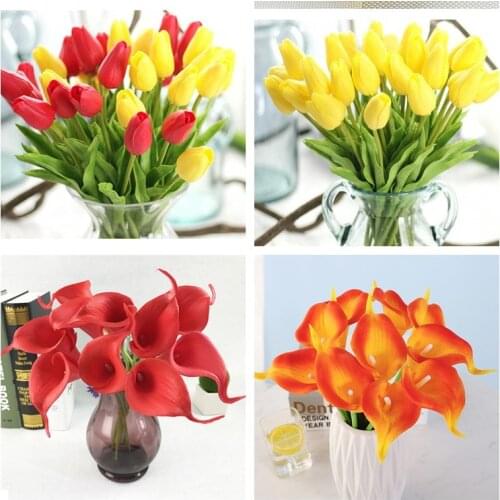 5pcs Artificial Flowers Calla Lily Tulips Real Touch Flowers Bouquet Wedding Decorations for Home Garden DIY Decor Fake Flower