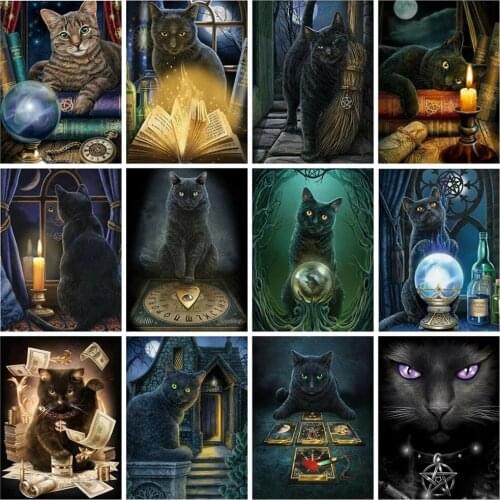 5D DIY Diamond Painting Black Cat Animal Diamond Embroidery Decorative Paintings Cross Stitch Kits Handicraft Needlework Art