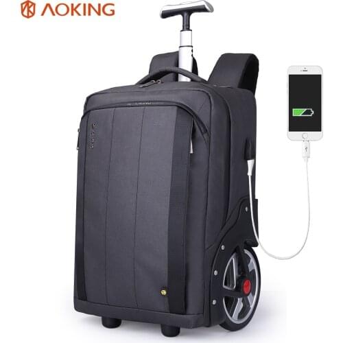 Aoking Waterproof Travel Backpack 40L Wheeled Laptop Bag 17inch Men Luggage Bags with USB Charging Port Travel Suitcase Carry On