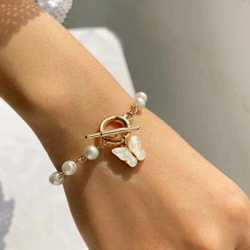 KISSWIFE New Acrylic Colorful Butterfly Pendant Bracelets For Women Pearl Silver Color Chain Bracelet Fashion Jewelry 2021 Trend