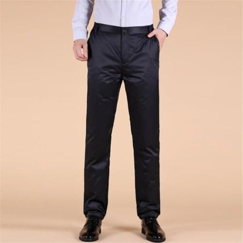 Man Fall Solid Plus Size Thick High Straight 100% White Duck Down Pants Male Winter Oversized Elastic Waist Warm Down Trousers