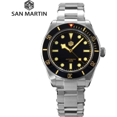 San Martin Dive Watch Sport PT5000 SW200 1958 Retro Water Ghost Mechanical Watch 200M Waterproof Sapphire Glass Luminous Dial