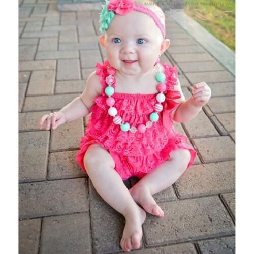 Baby Girls Clothes Infant Toddler Hot Pink Lace Romper Newborn Ruffled Petti Romper Toddler Kids Jumpsuit Baby Photo Prop Outfit