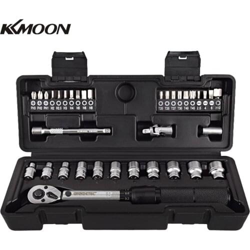KKMOON 35 in 1 Household Adjustable Spanner Socket Wrench Tool Kit 2-20Nm 1/4 Preset Professional Torque Wrench Sets Bicycle Fix