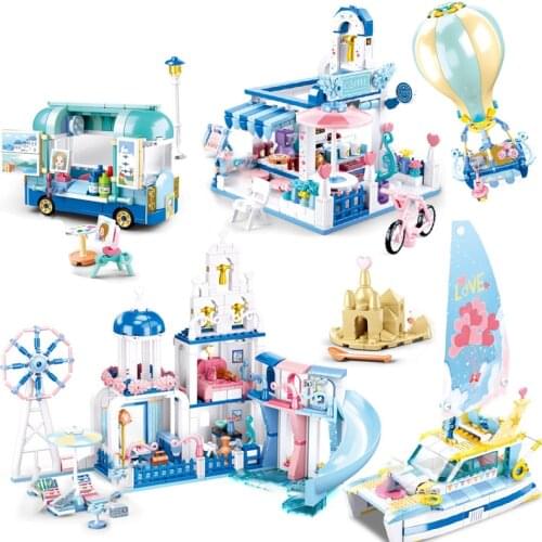 City house Architecture Super Villa car ship hot air balloon wedding trip Model building blocks Friends DIY brick Kids Toys idea