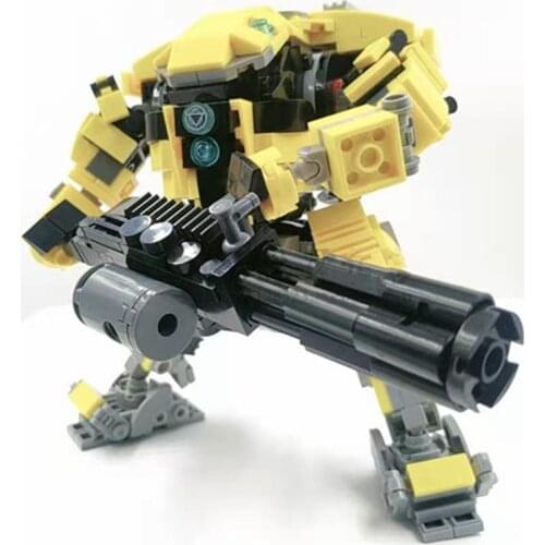 550Pcs 16cm MOC Mecha Model DIY STEM Small Particle Building Blocks Educational Toy Yellow