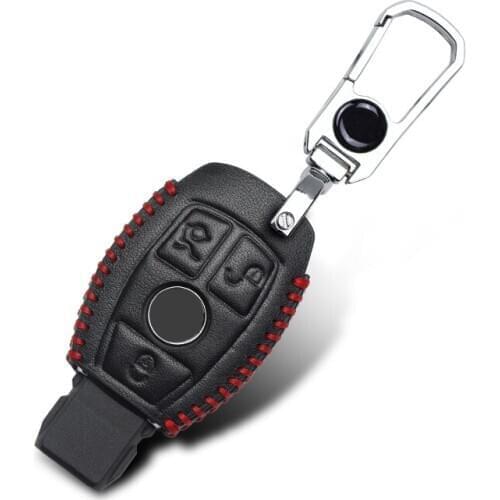 Leather Car Key Ring Cover For Mercedes Benz C200 E260L GLK A45 C200L GLA GLC GLE E200 E260 E300 E320 W124 W202 W204 C E S Class