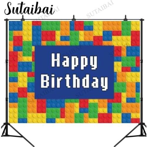 Colorful Building Blocks Wallpaper Boy Girl Birthday Photo Backdrop Photophone Baby Party Decoration Candy Table Banner