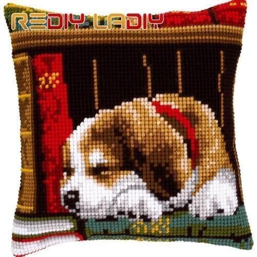Cross Stitch Cushion Cover Dog Sleeping Teckel Chunky Cross-Stitch Kits 100% Acrylic Yarn Pillow Case Home Decor Hobby & Crafts