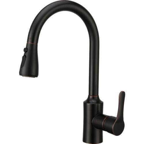 BLACK Brass hot and cold single Hole kitchen sink faucet tap pull out sprayer Kitchen Mixer deck mounted classic New arrival