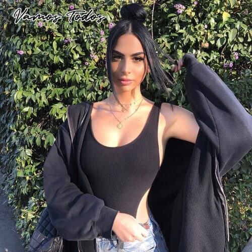 Vamos Todos 2021 Summer Solid Midriff Slim Bodysuit Women Fashion Streetwear Sports Bodycon Jumpsuits Sexy Body Suit Rompers